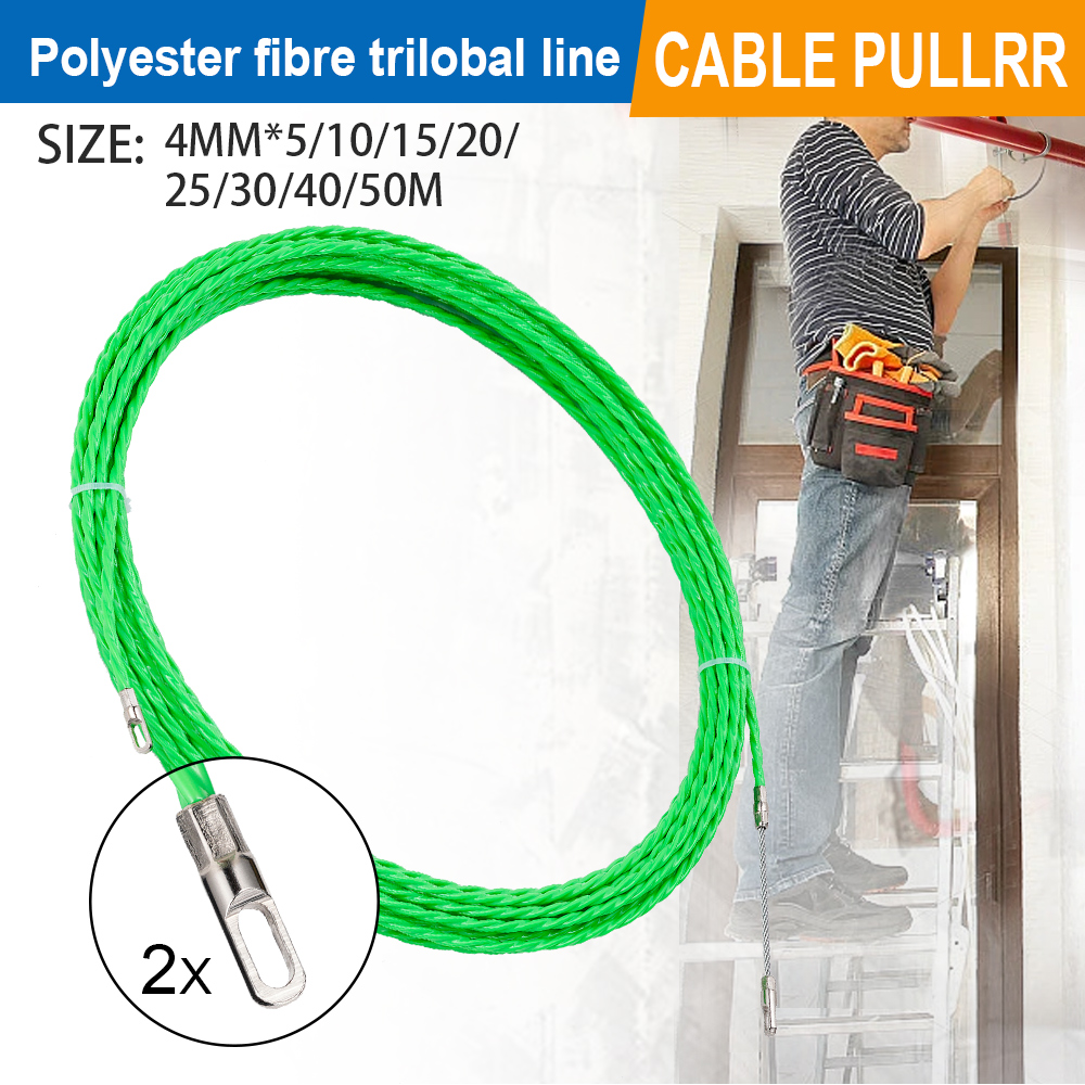 Power Tools Green - 4mmファイバーグラス製フィッシュテープケーブルプーラー 5-50m グリーン 壁内配線用電線引き込みツール 電気配線設置用