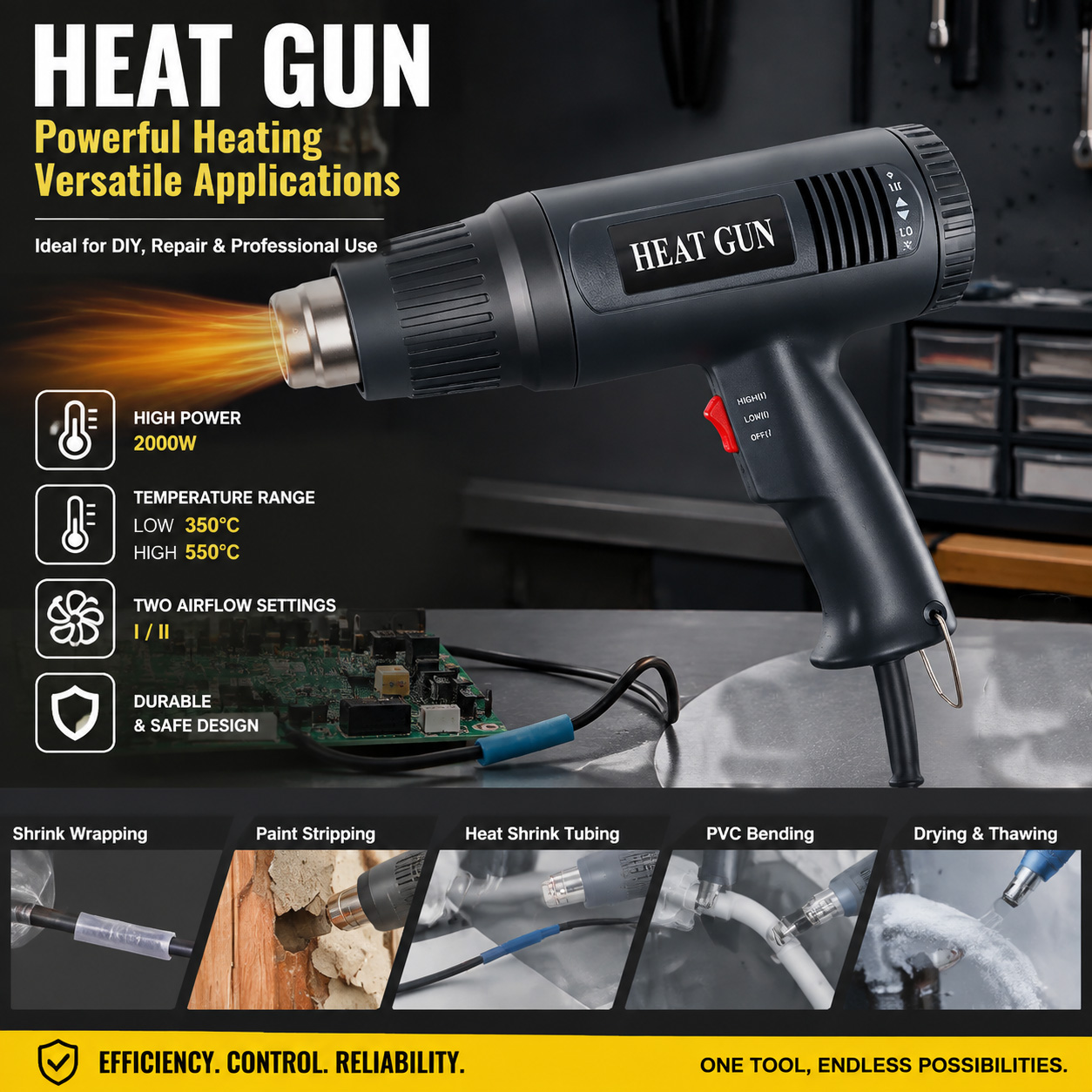 Heat Gun Variable - ホットエアガン 220V ヒートガン 2000W 可変式 高性能電気ホットエアガン