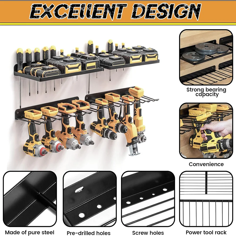 Power Tools On Pegboard - 電動工具壁掛けホルダーヘビーデューティペグボード壁収納ツールセットドリルドライバー収納ラックワークショップ/ガレージ用