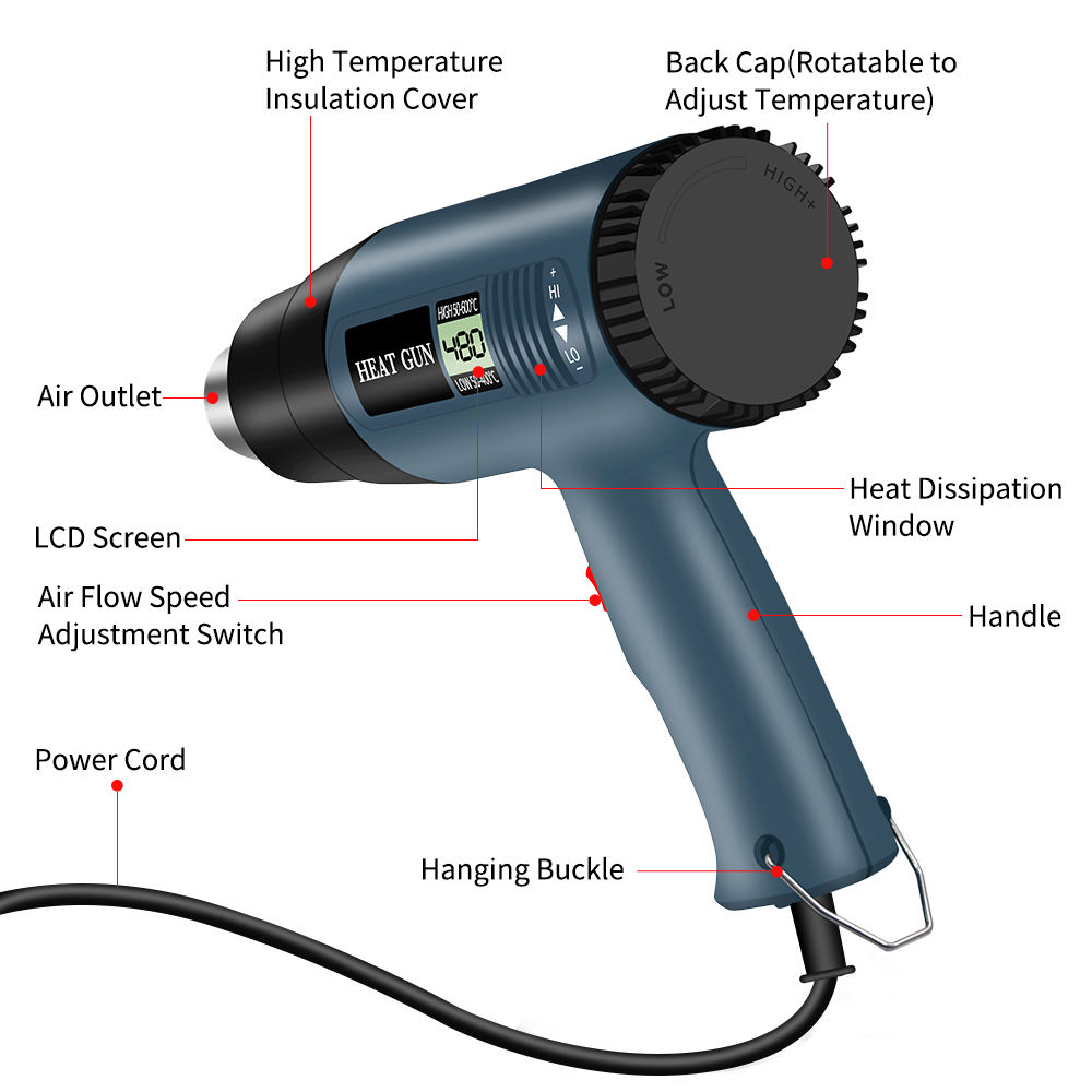 2000ワット高速加熱、温度調節可能、2段階風量、LCDデジ - Heat Gun Variable のレビューと価格